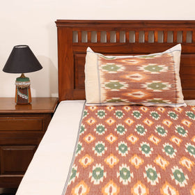 Brown - handloom cotton pochampally ikat double bedsheet