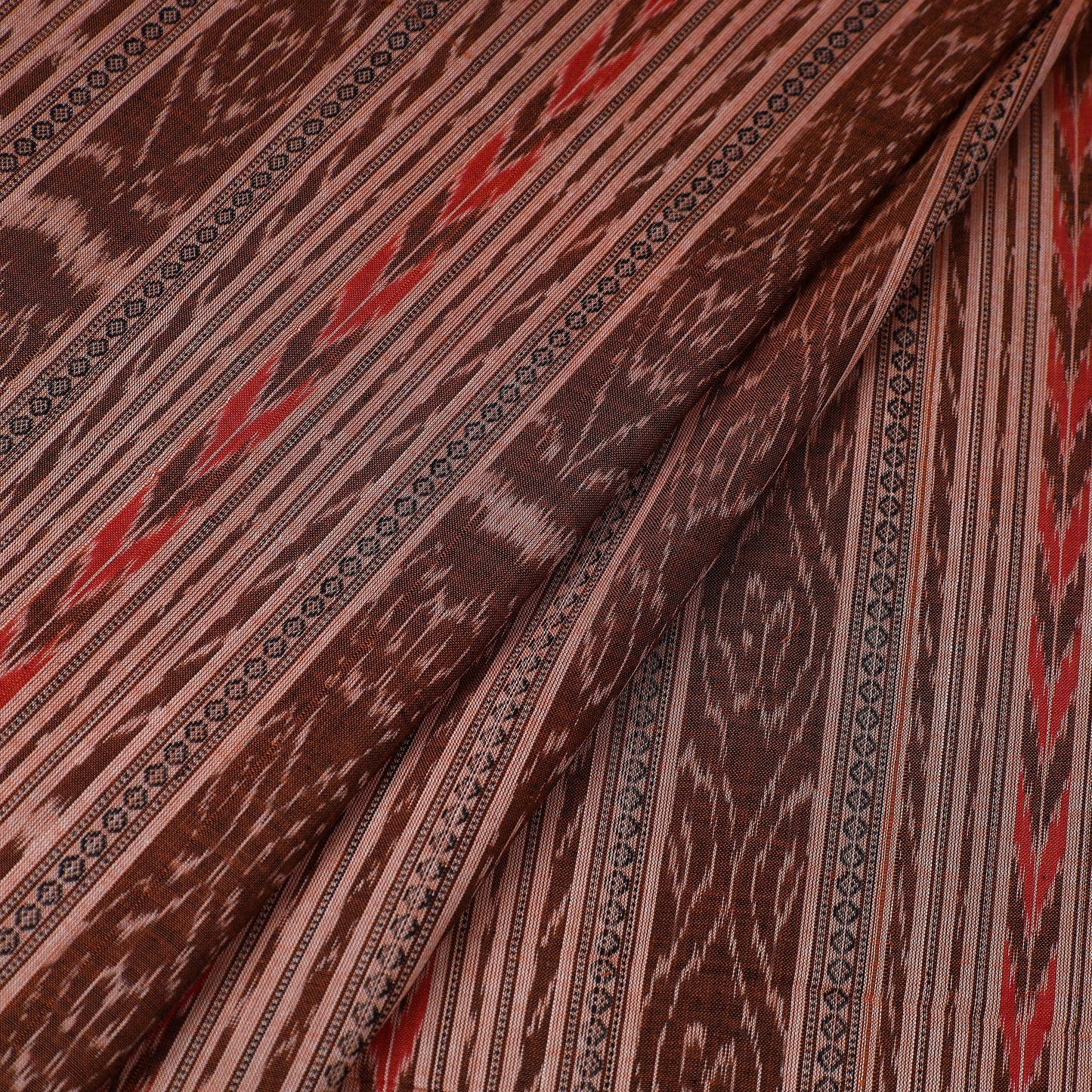 Brown Handloom Cotton Sambalpuri Ikat Fabric