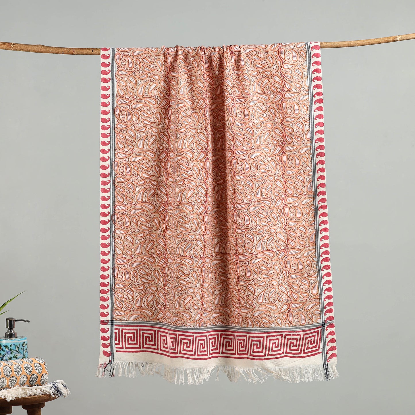 Brown - handloom cotton sanganeri towel 21 - handcrafted