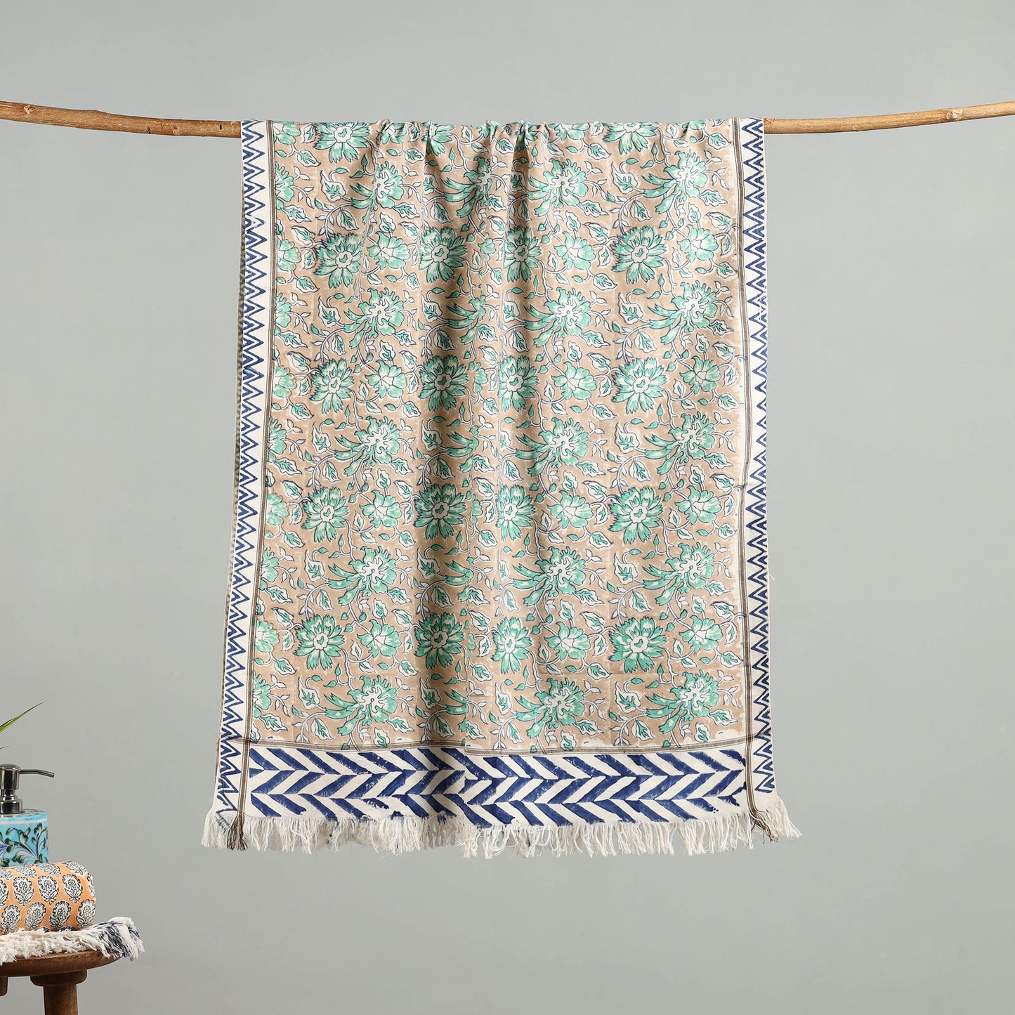 Brown - handloom cotton sanganeri towel 22 - handcrafted