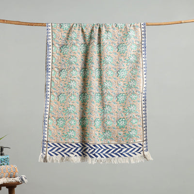 Brown - handloom cotton sanganeri towel 22 - handcrafted