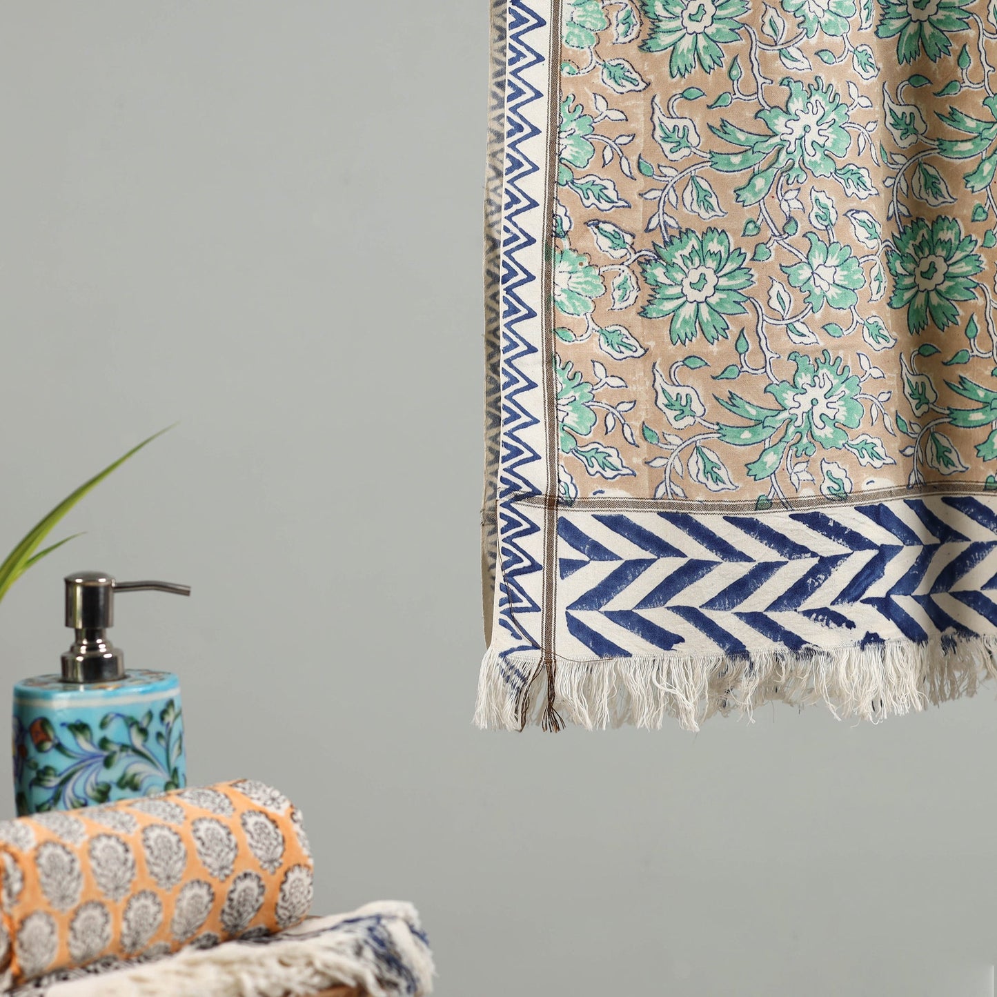 Brown - handloom cotton sanganeri towel 22 - handcrafted