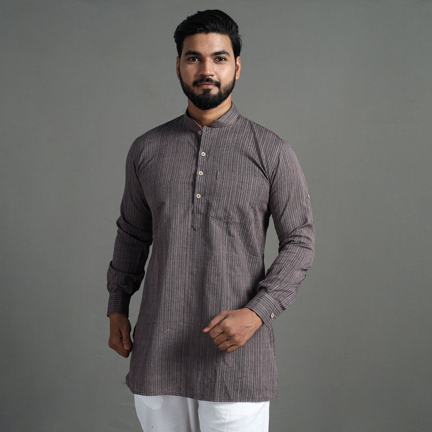 Buy Handloom Cotton Stripe Men Short Kurta Online at iTokri.com