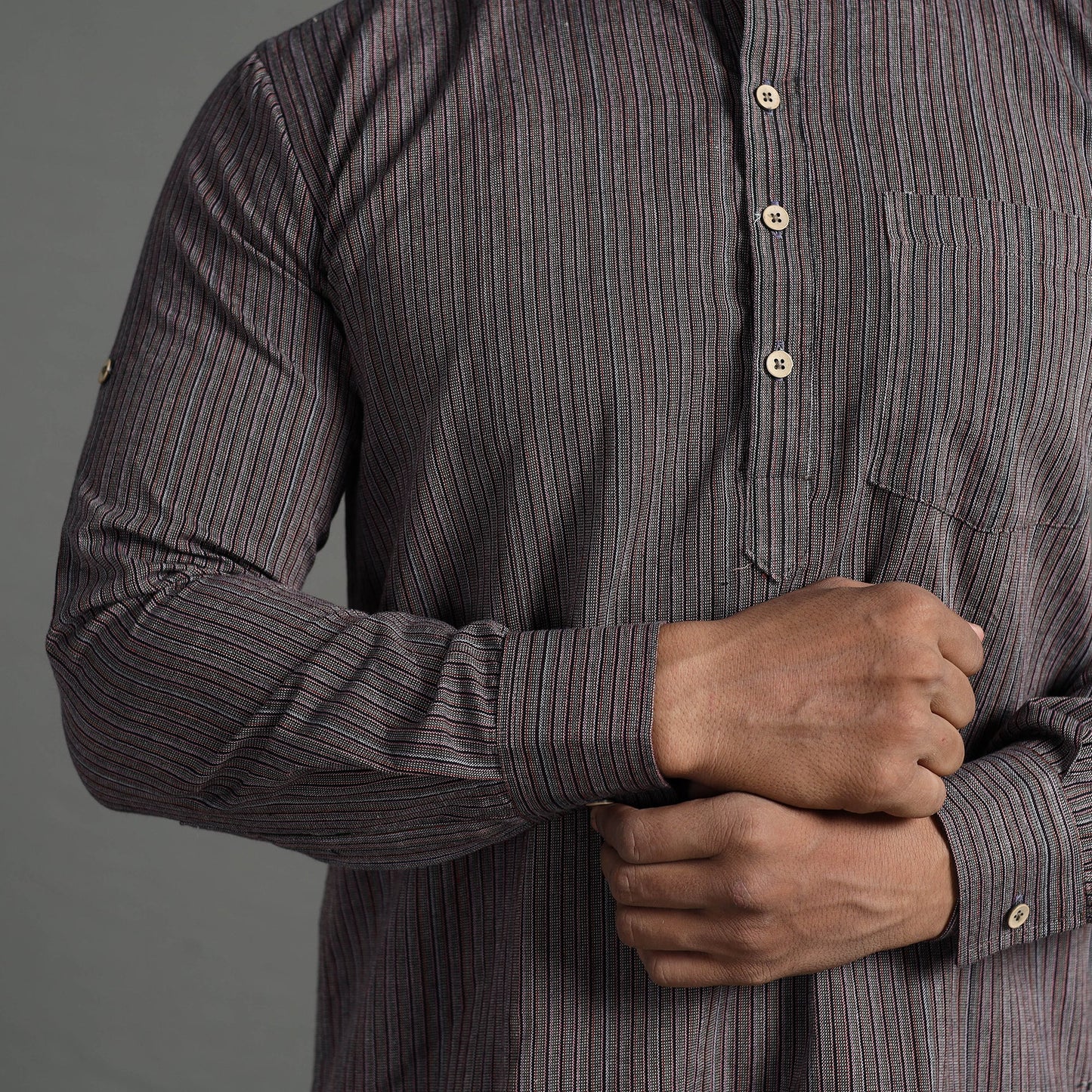 Buy Handloom Cotton Stripe Men Short Kurta Online at iTokri.com