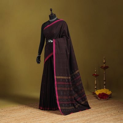 Brown - handloom cotton tangaliya saree with tassels 07