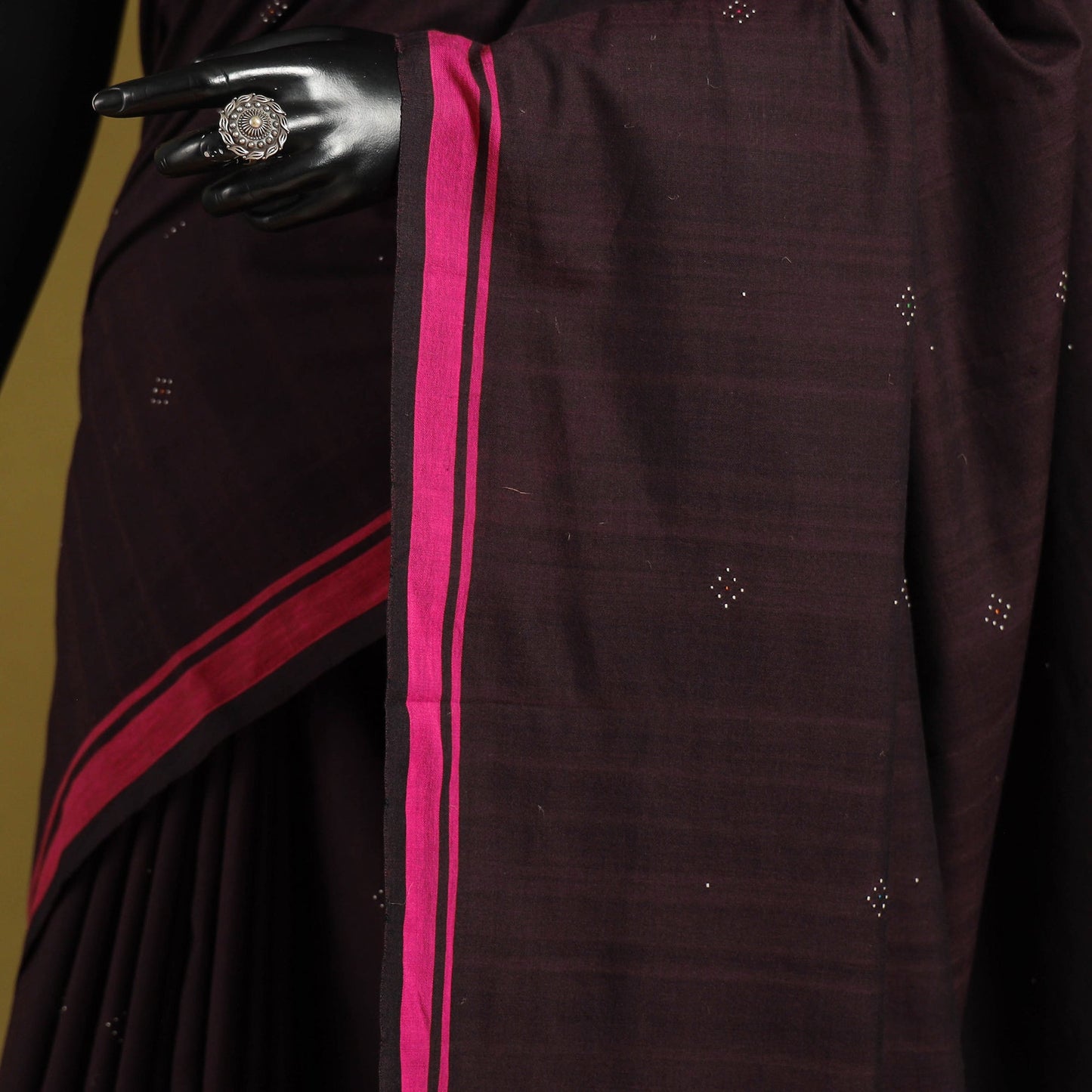 Brown - handloom cotton tangaliya saree with tassels 07