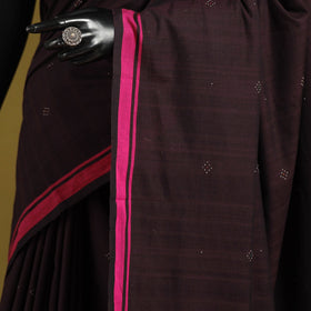 Brown - handloom cotton tangaliya saree with tassels 07