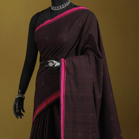 Brown - handloom cotton tangaliya saree with tassels 07