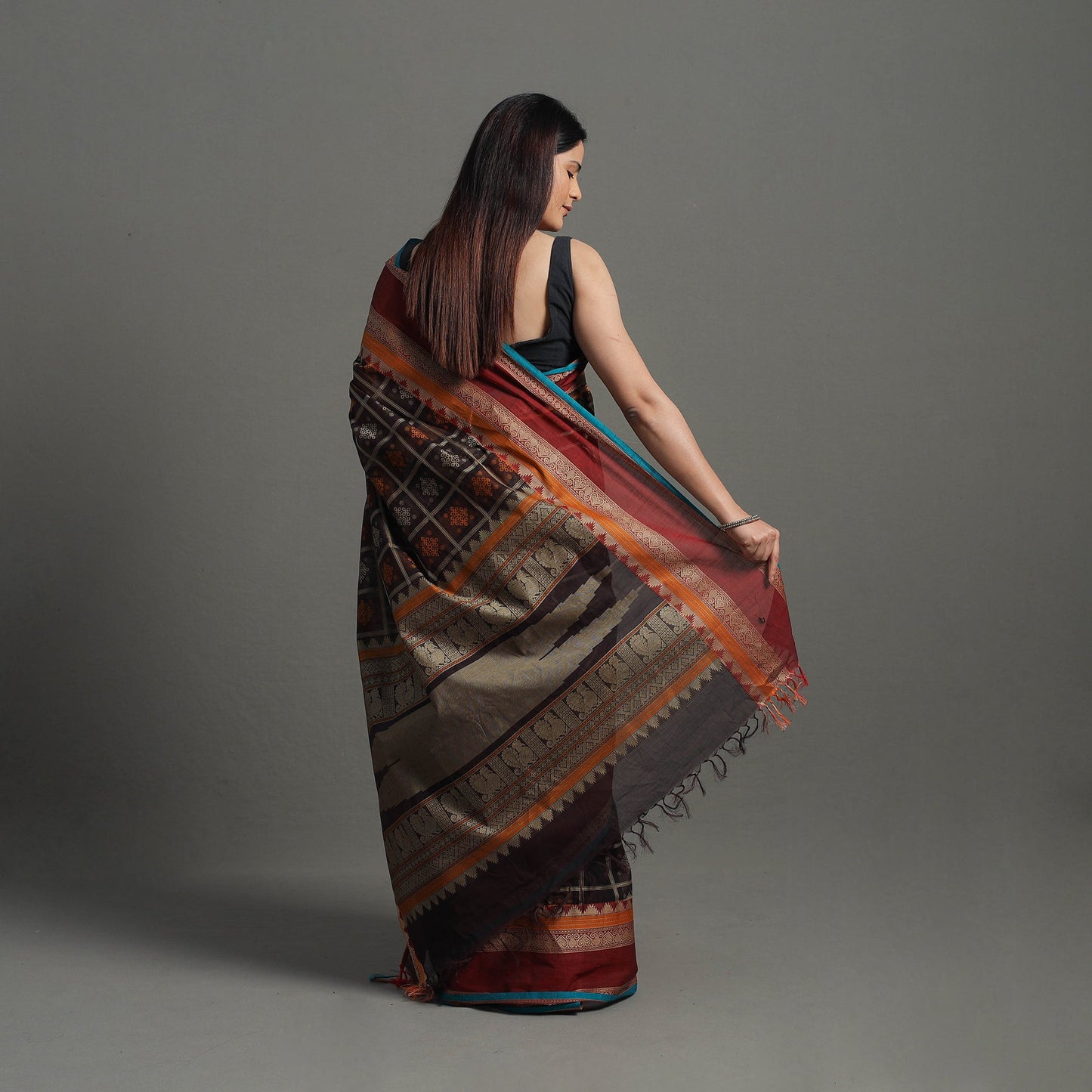 Black - handloom cotton thread border kanchipuram saree 21