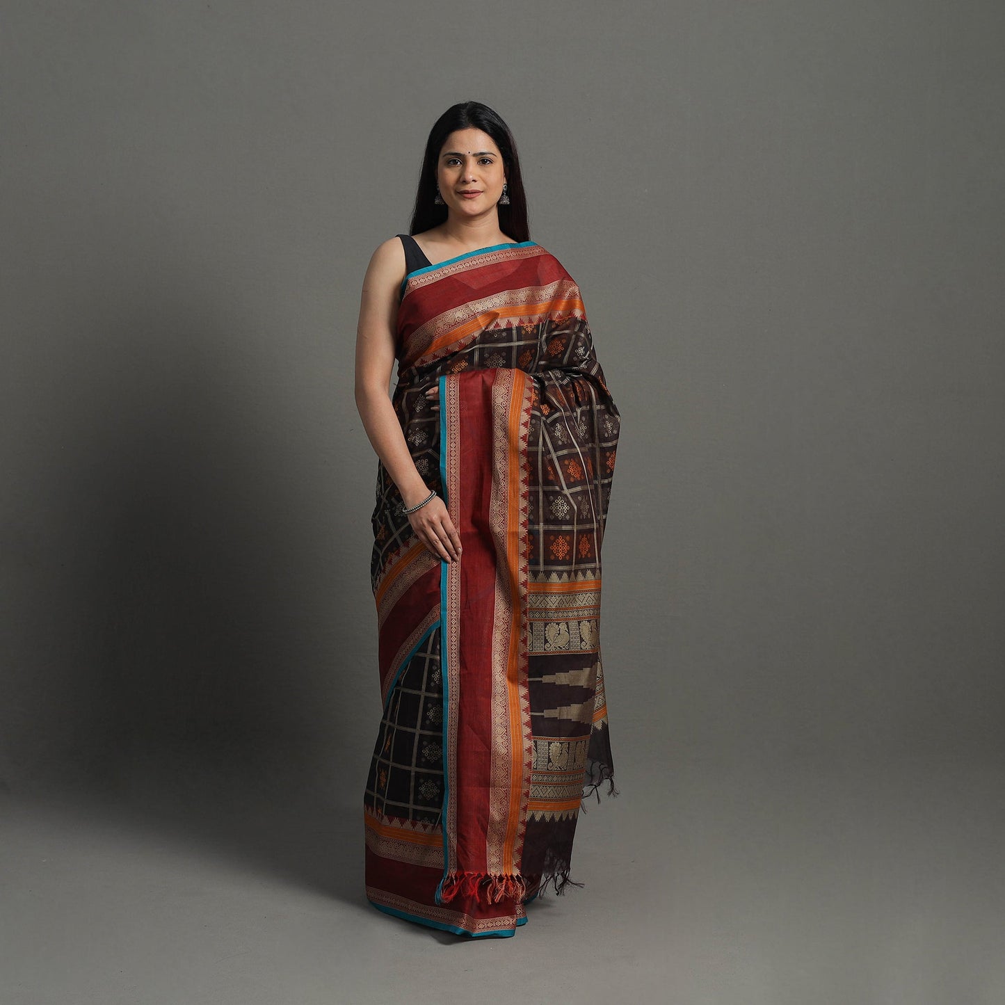 Black - handloom cotton thread border kanchipuram saree 21