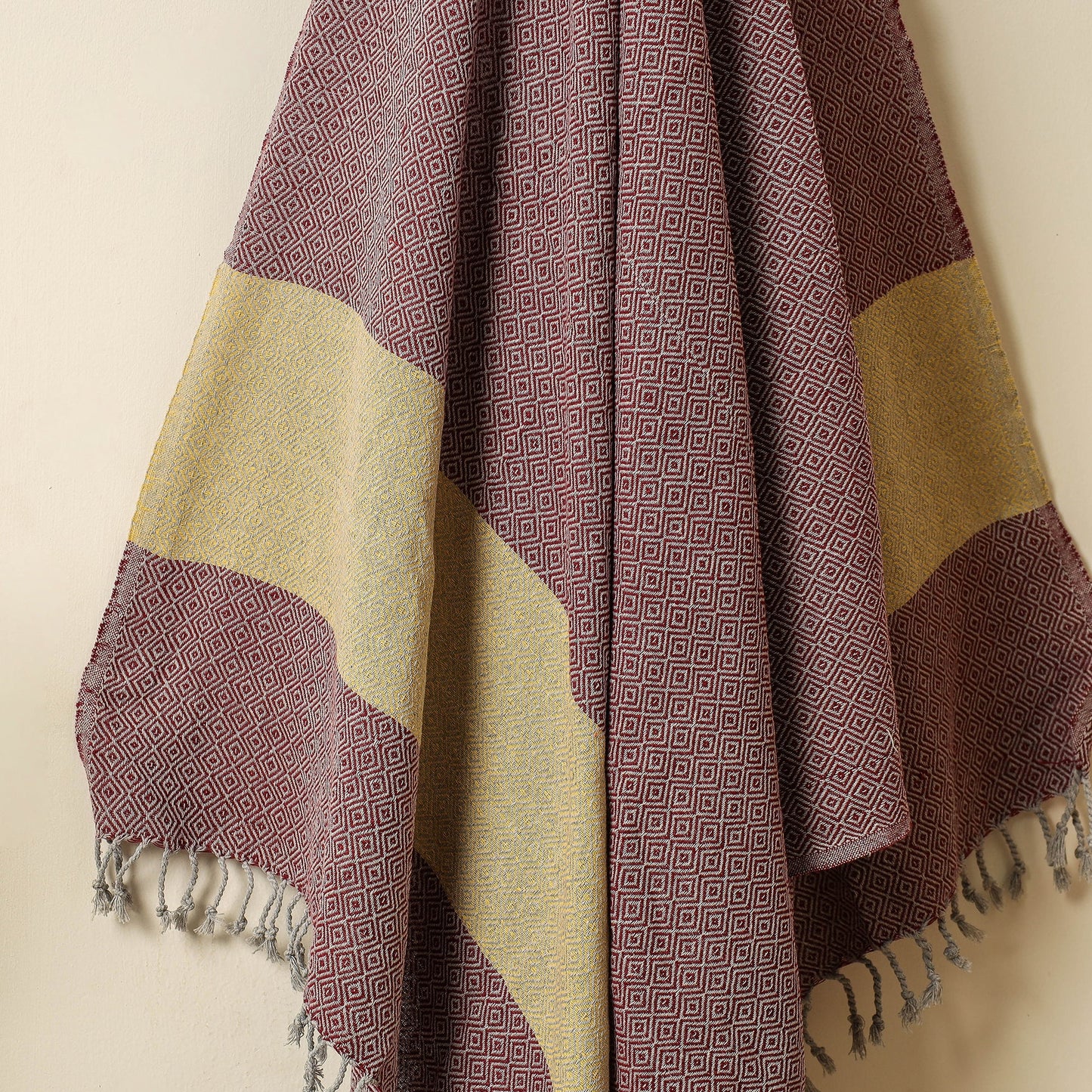 Brown - Handloom Cotton Towel with Tassels from Bijnor by Nizam