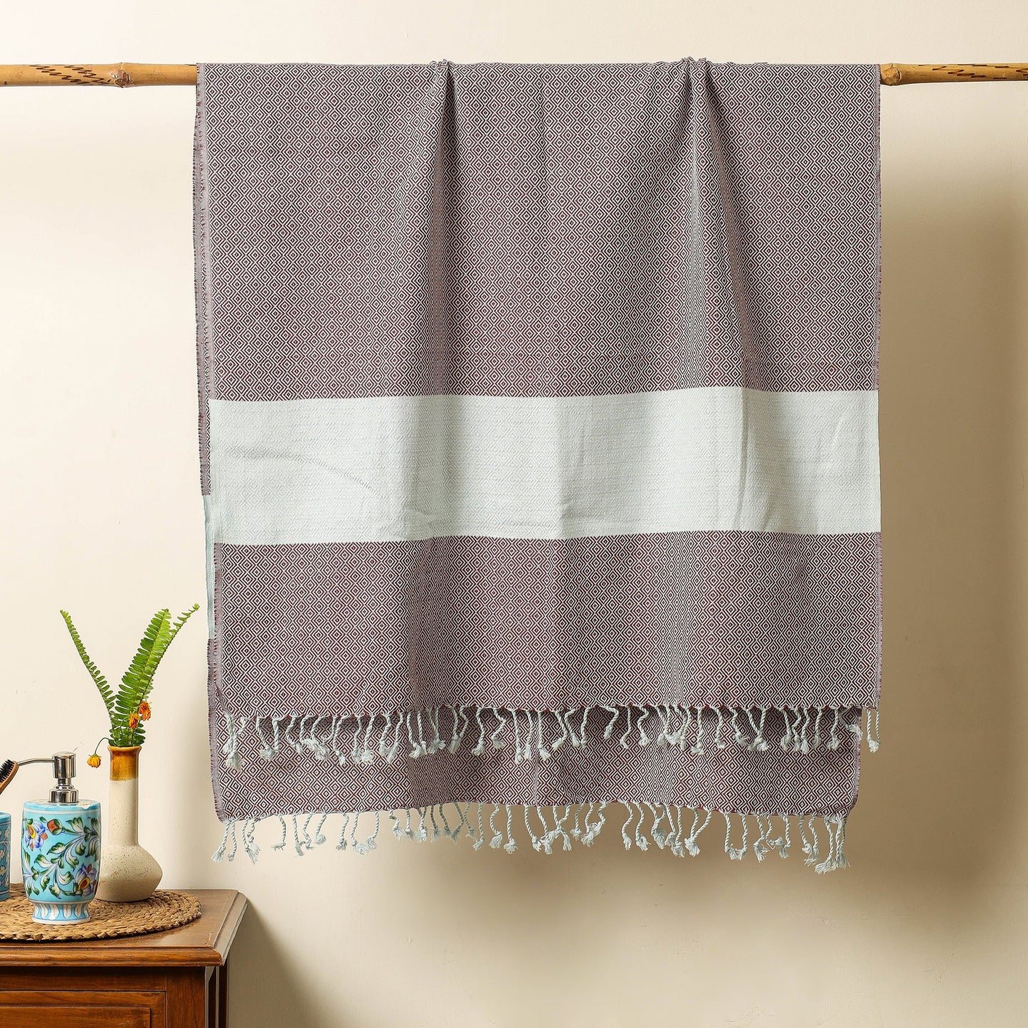  Handloom Cotton Towel with Tassels from Bijnor by Nizam 