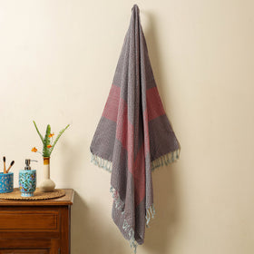 Brown - Handloom Cotton Towel with Tassels from Bijnor by Nizam