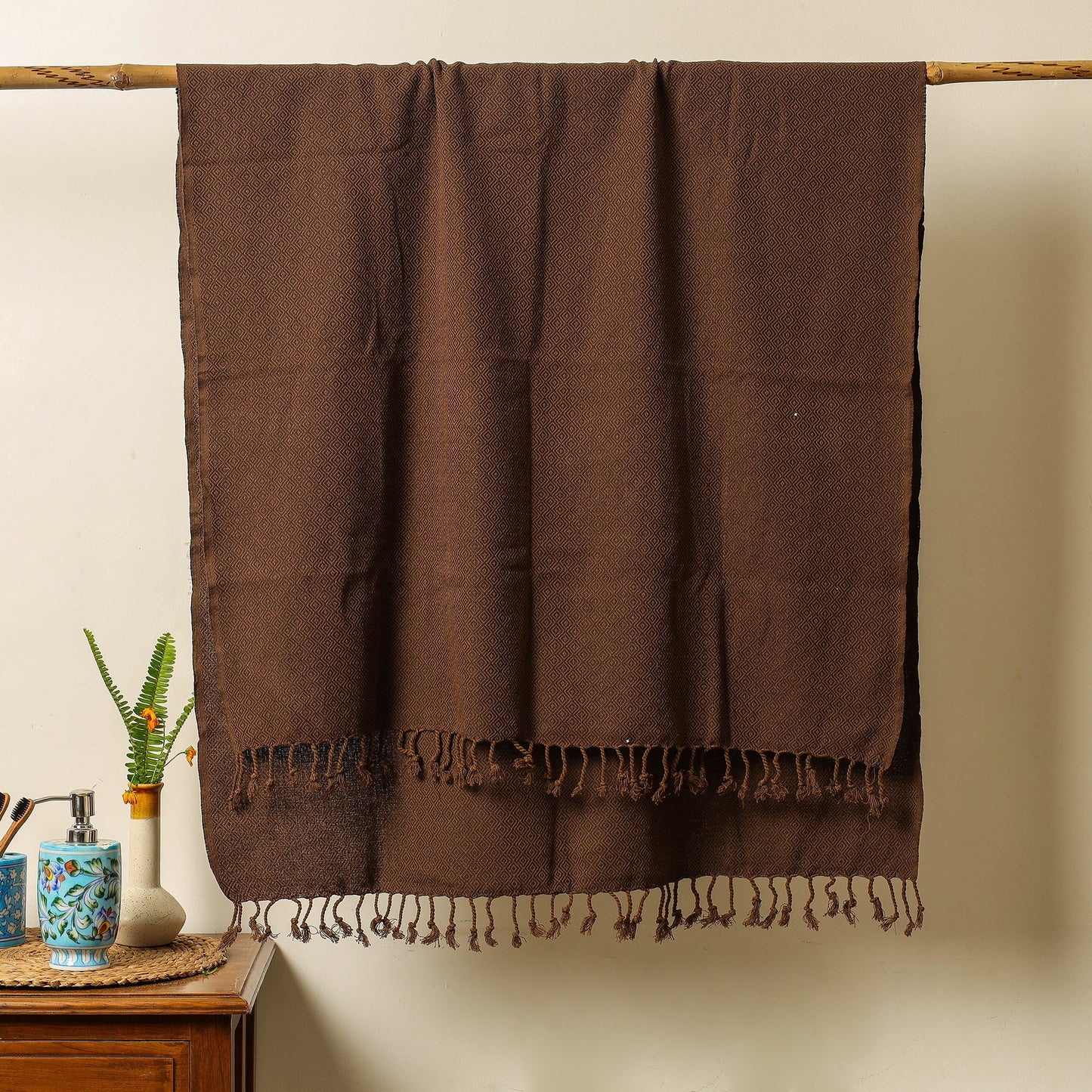  Handloom Cotton Towel with Tassels from Bijnor by Nizam 