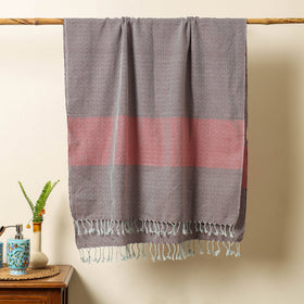 Brown - Handloom Cotton Towel with Tassels from Bijnor by Nizam