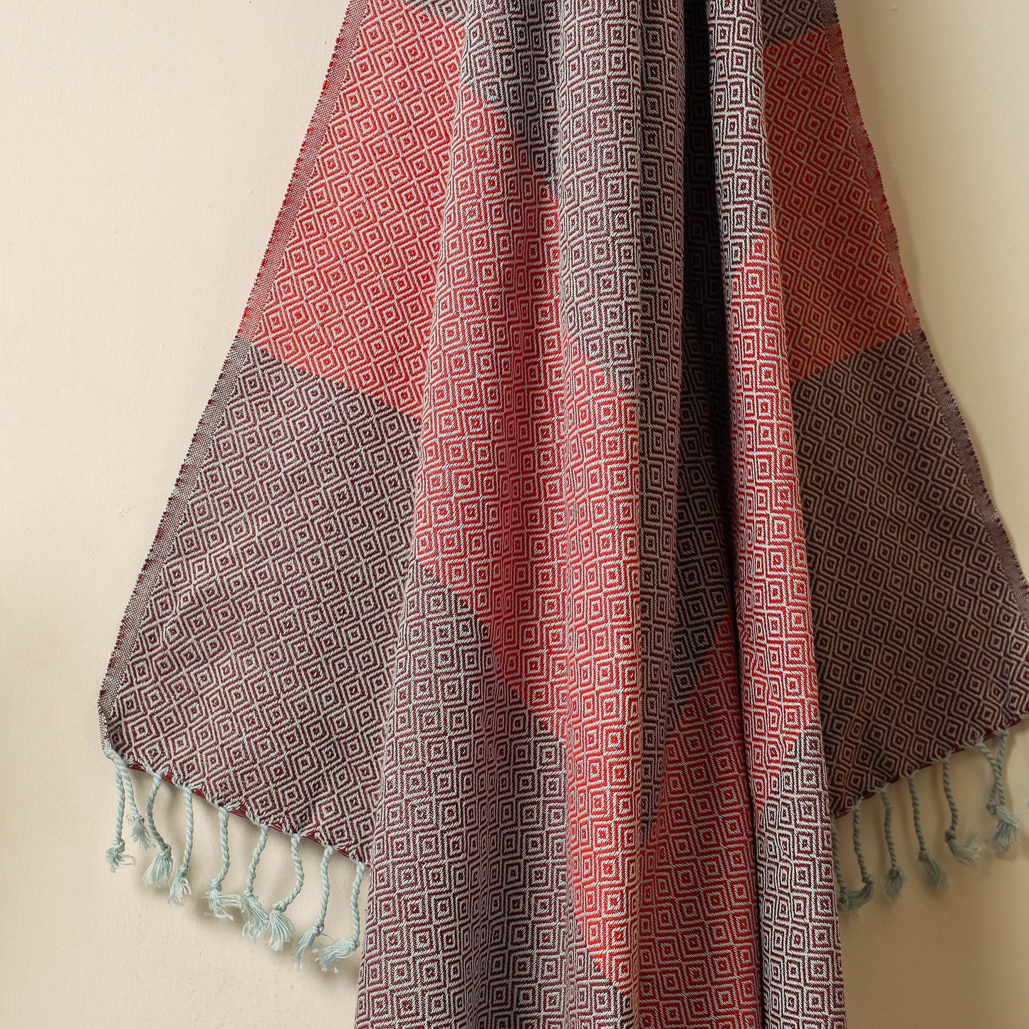 Brown - Handloom Cotton Towel with Tassels from Bijnor by Nizam