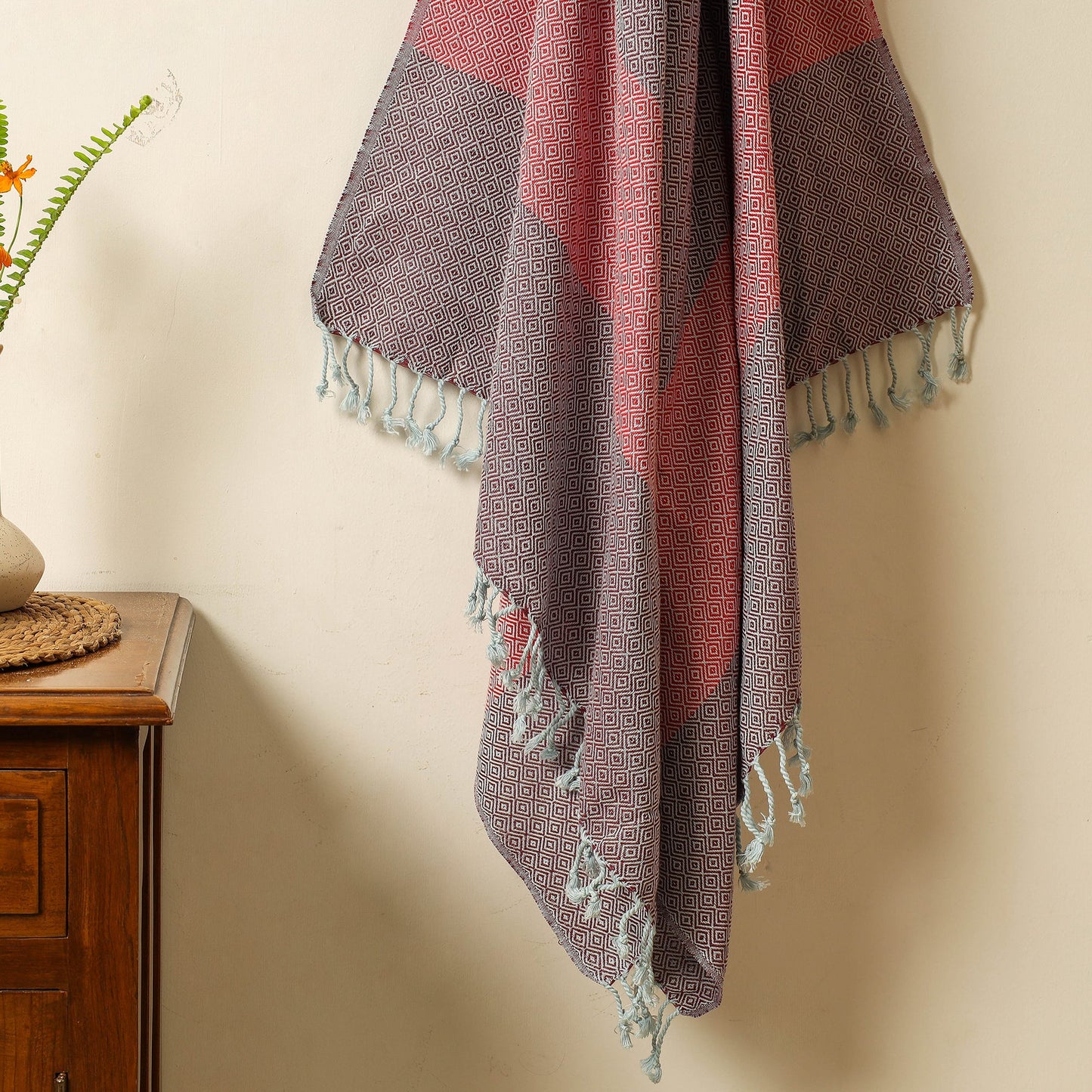 Brown - Handloom Cotton Towel with Tassels from Bijnor by Nizam