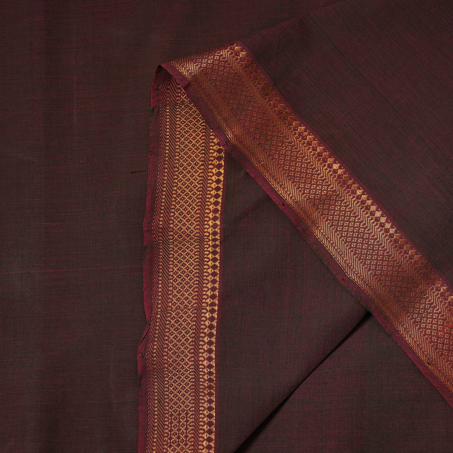 Brown - handloom cotton zari border mangalagiri fabric 04
