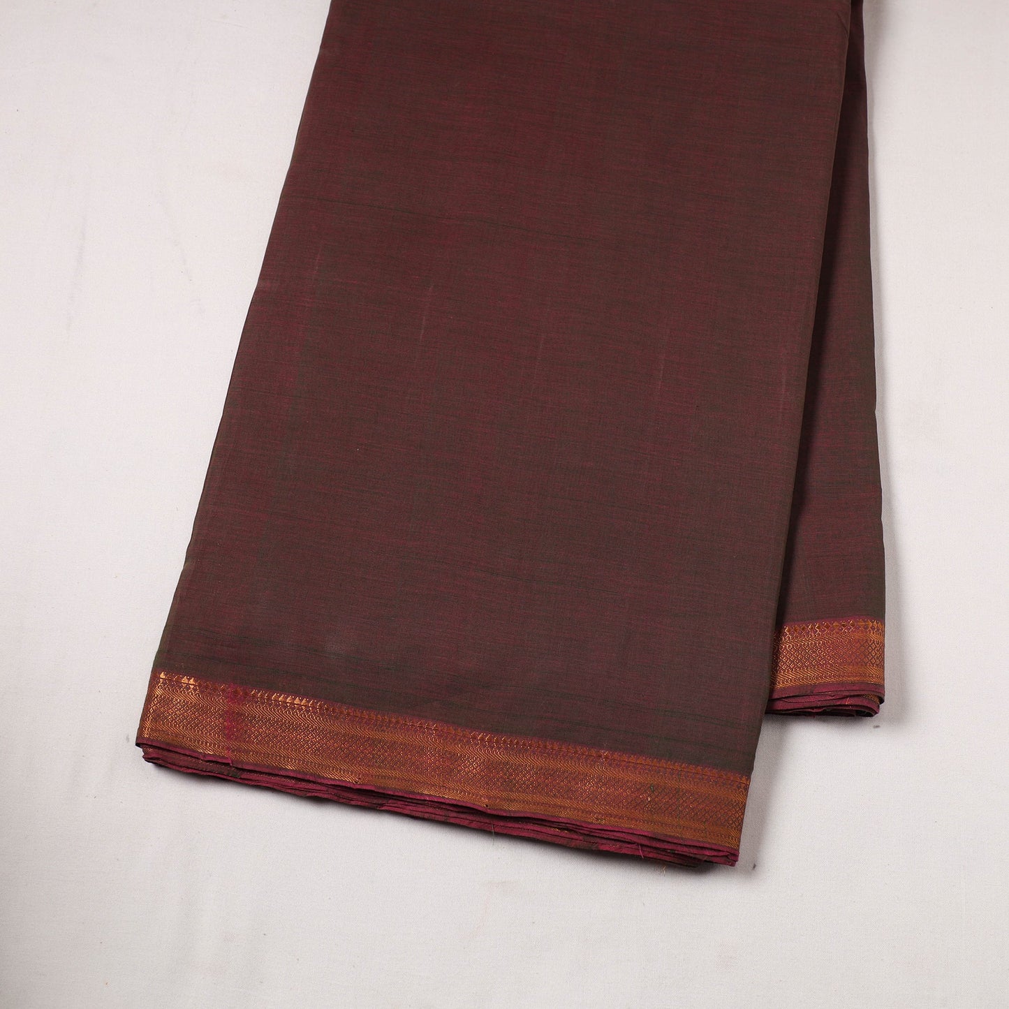 Brown - handloom cotton zari border mangalagiri fabric 04