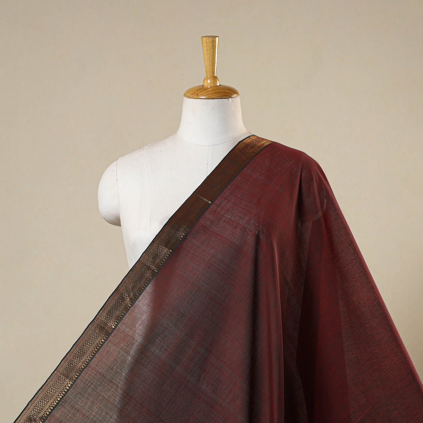 Brown - handloom cotton zari border mangalagiri fabric 19