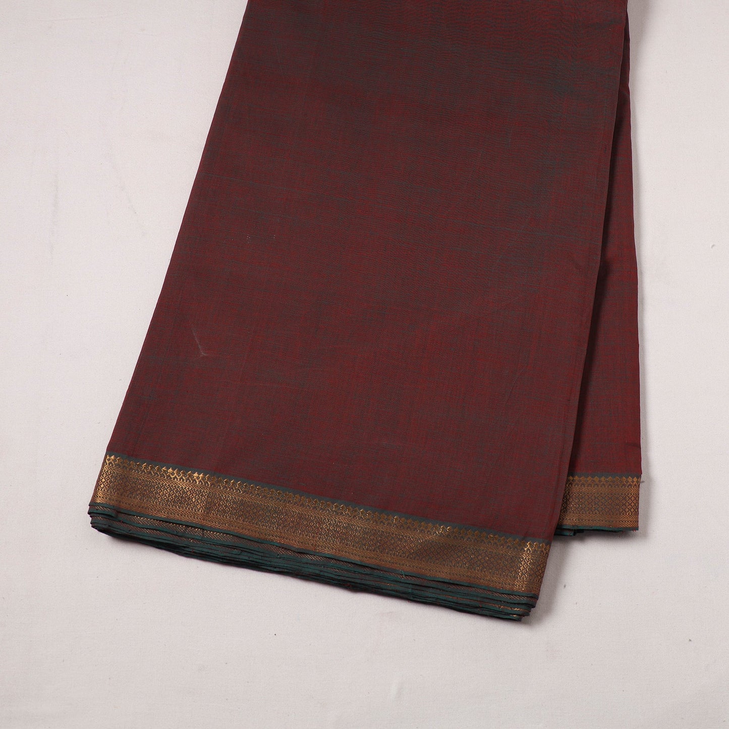 Brown - handloom cotton zari border mangalagiri fabric 19