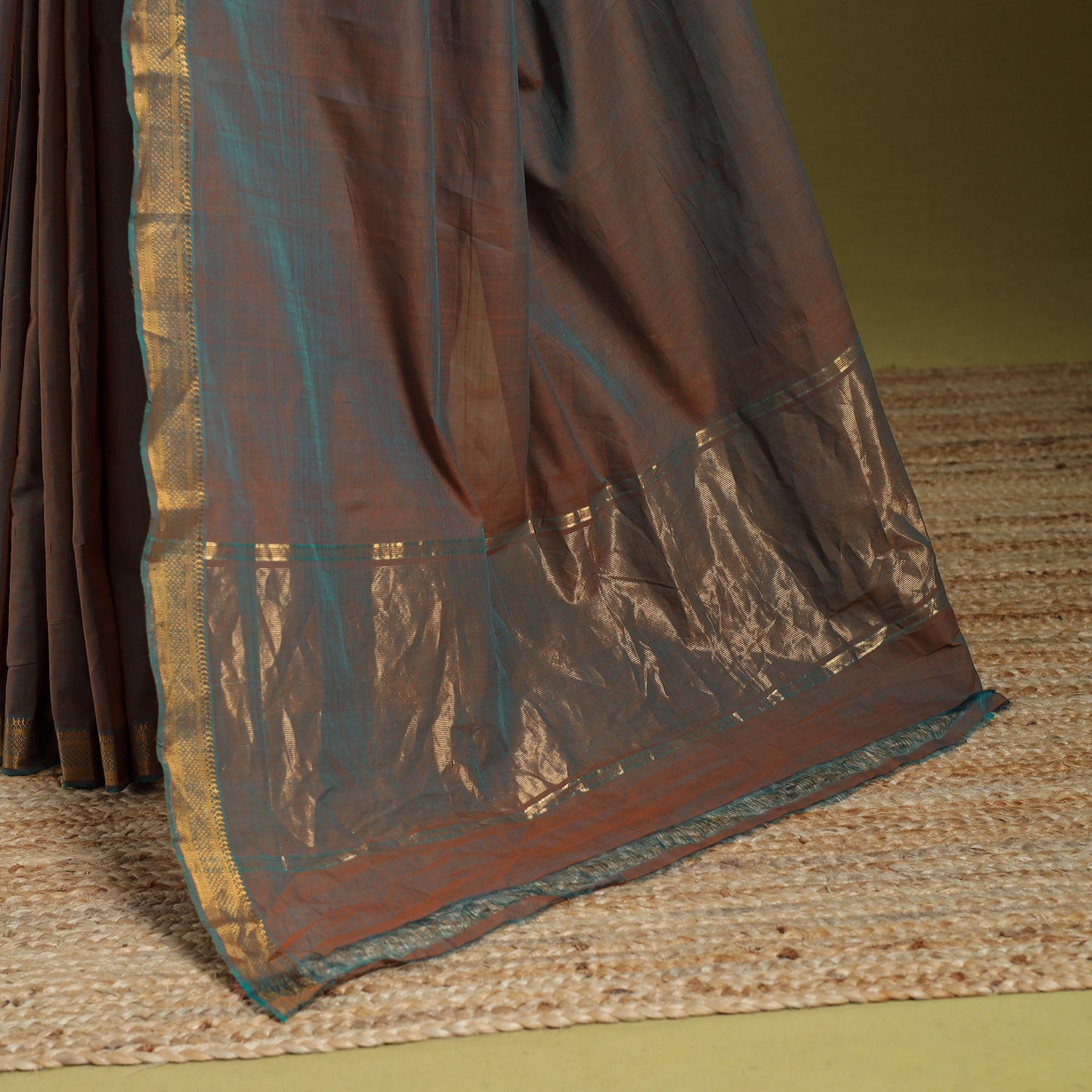 Brown - handloom cotton zari border mangalagiri saree 01