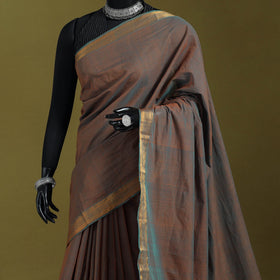 Brown - handloom cotton zari border mangalagiri saree 01