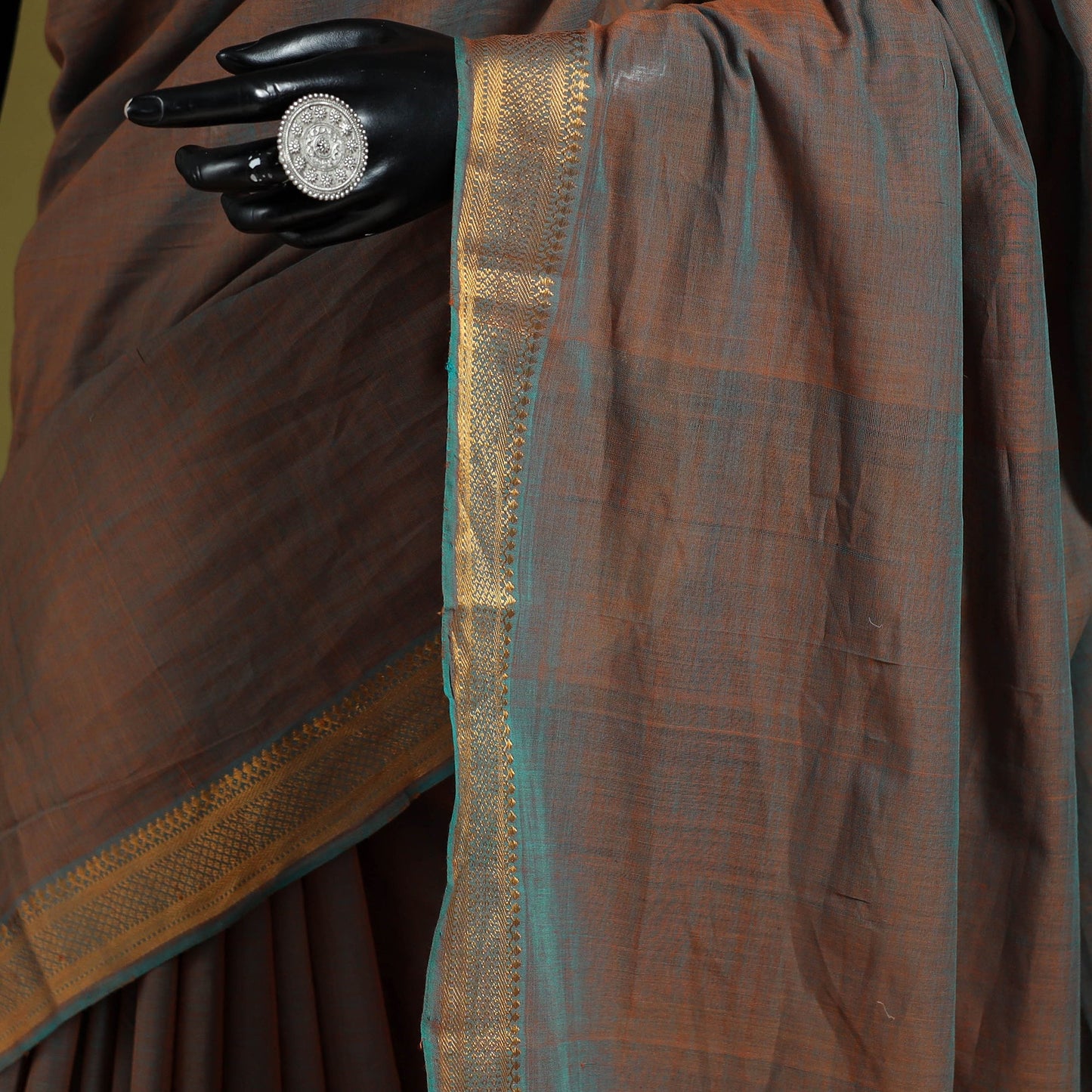 Brown - handloom cotton zari border mangalagiri saree 01