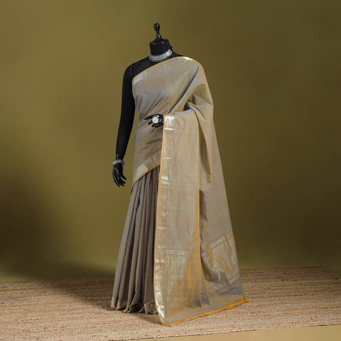 Brown - handloom cotton zari border mangalagiri saree 16