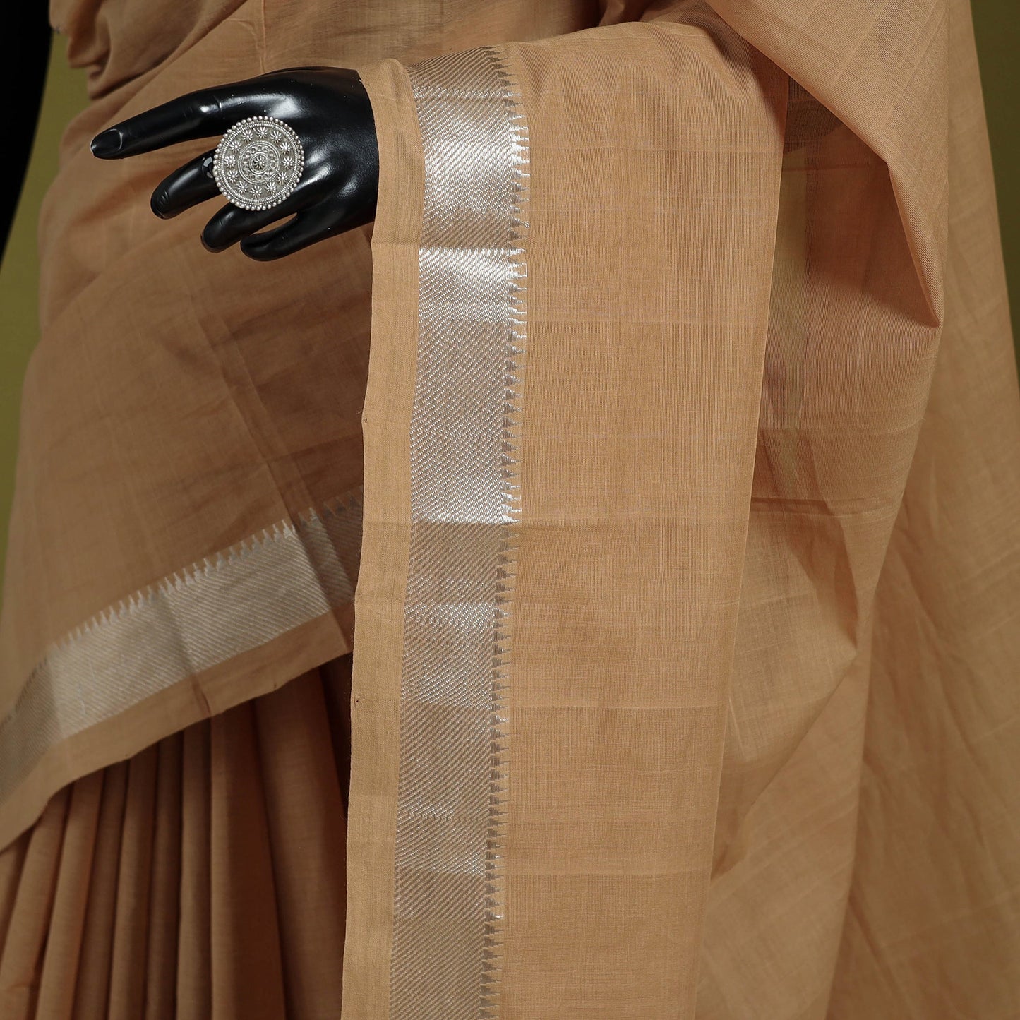 Brown - handloom cotton zari border mangalagiri saree 17