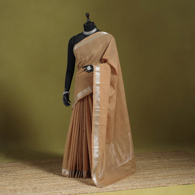 Brown - handloom cotton zari border mangalagiri saree 17