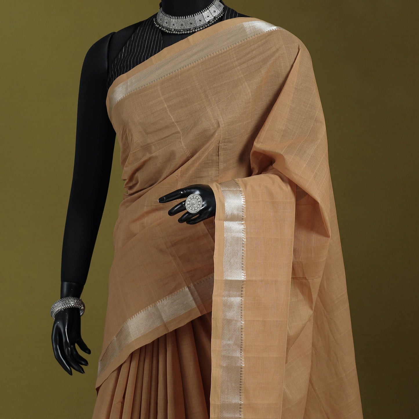 Brown - handloom cotton zari border mangalagiri saree 17