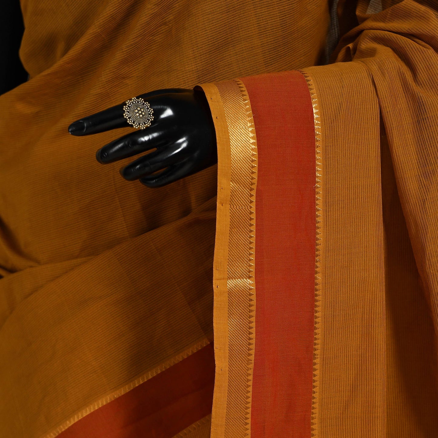 Brown Handloom Cotton Zari Border Mangalagiri Saree