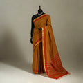 Brown Handloom Cotton Zari Border Mangalagiri Saree