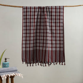 Brown - handloom fine cotton checks bath towel 46