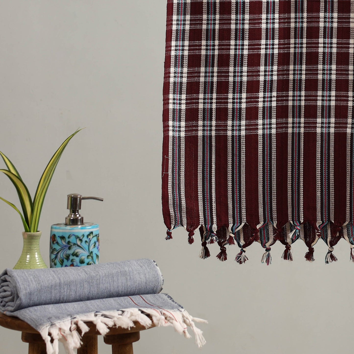 Brown - handloom fine cotton checks bath towel 46