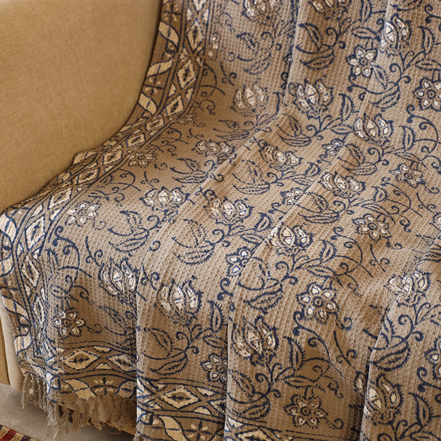 Brown Handloom Jaipur Block Print Cotton Sofa Throw