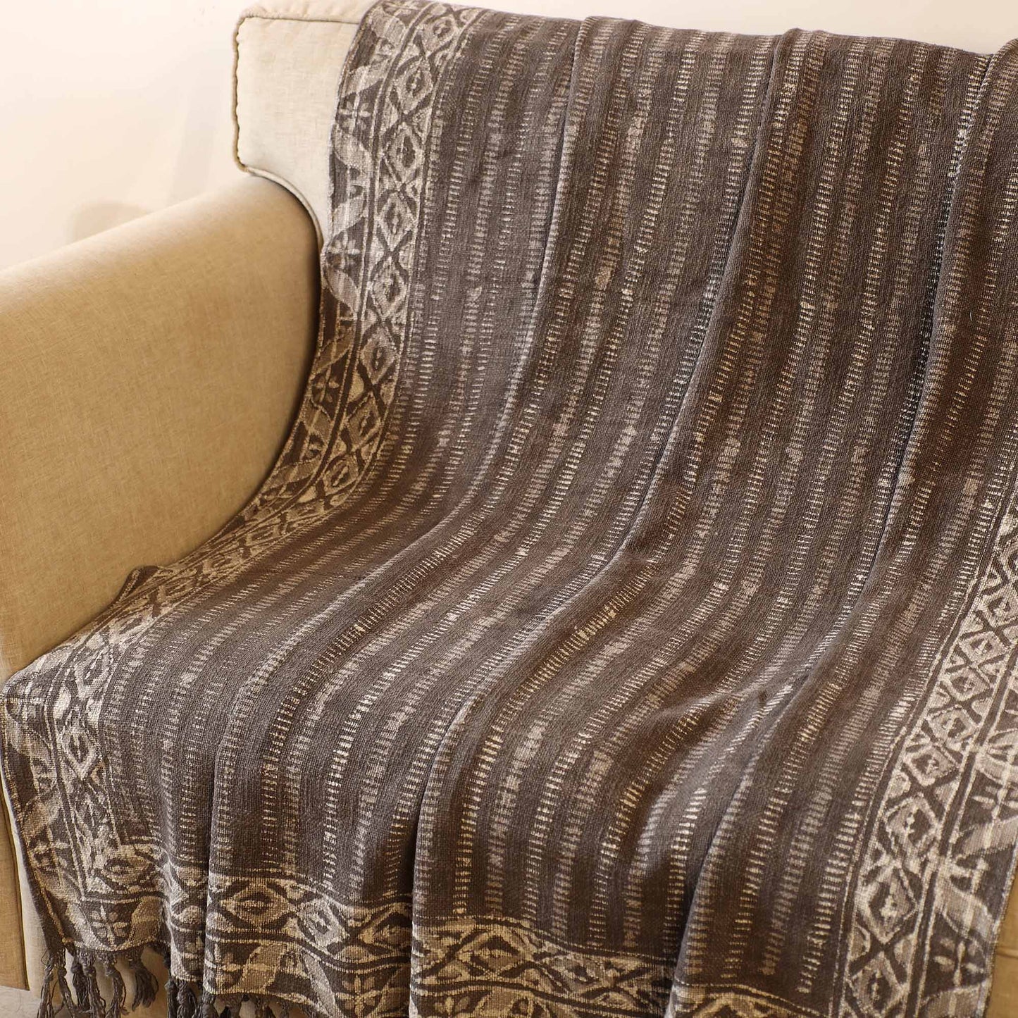 Brown Handloom Jaipur Block Print Cotton Sofa Throw