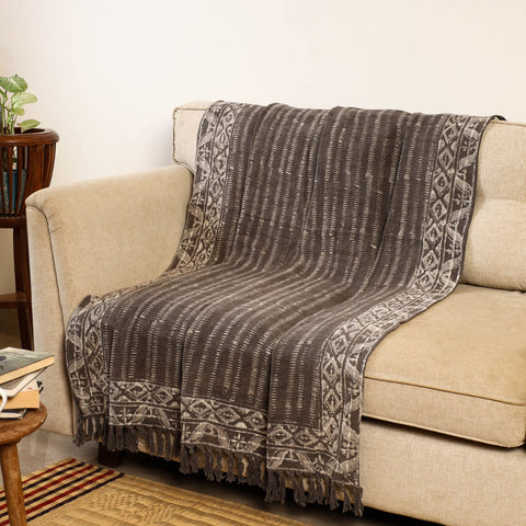 Brown - handloom jaipur cotton sofa throw 01 - handcrafted