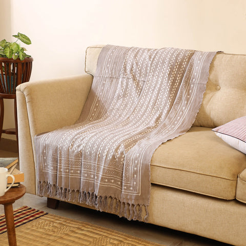 Brown Handloom Jaipur Block Print Cotton Sofa Throw