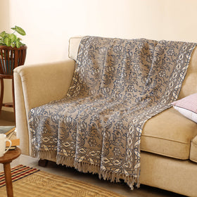 Brown Handloom Jaipur Block Print Cotton Sofa Throw