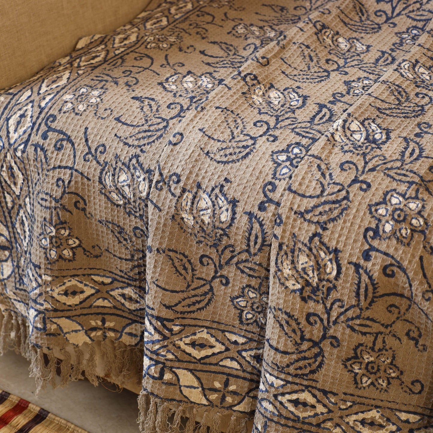 Brown Handloom Jaipur Block Print Cotton Sofa Throw