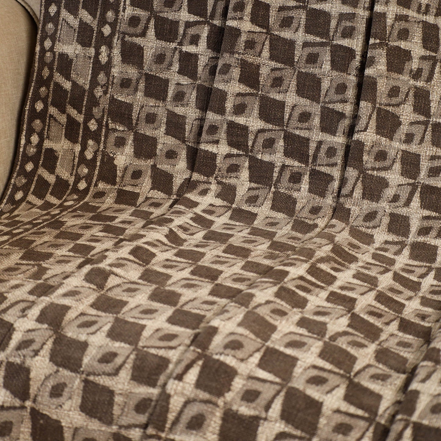 Brown Handloom Jaipur Block Print Cotton Sofa Throw