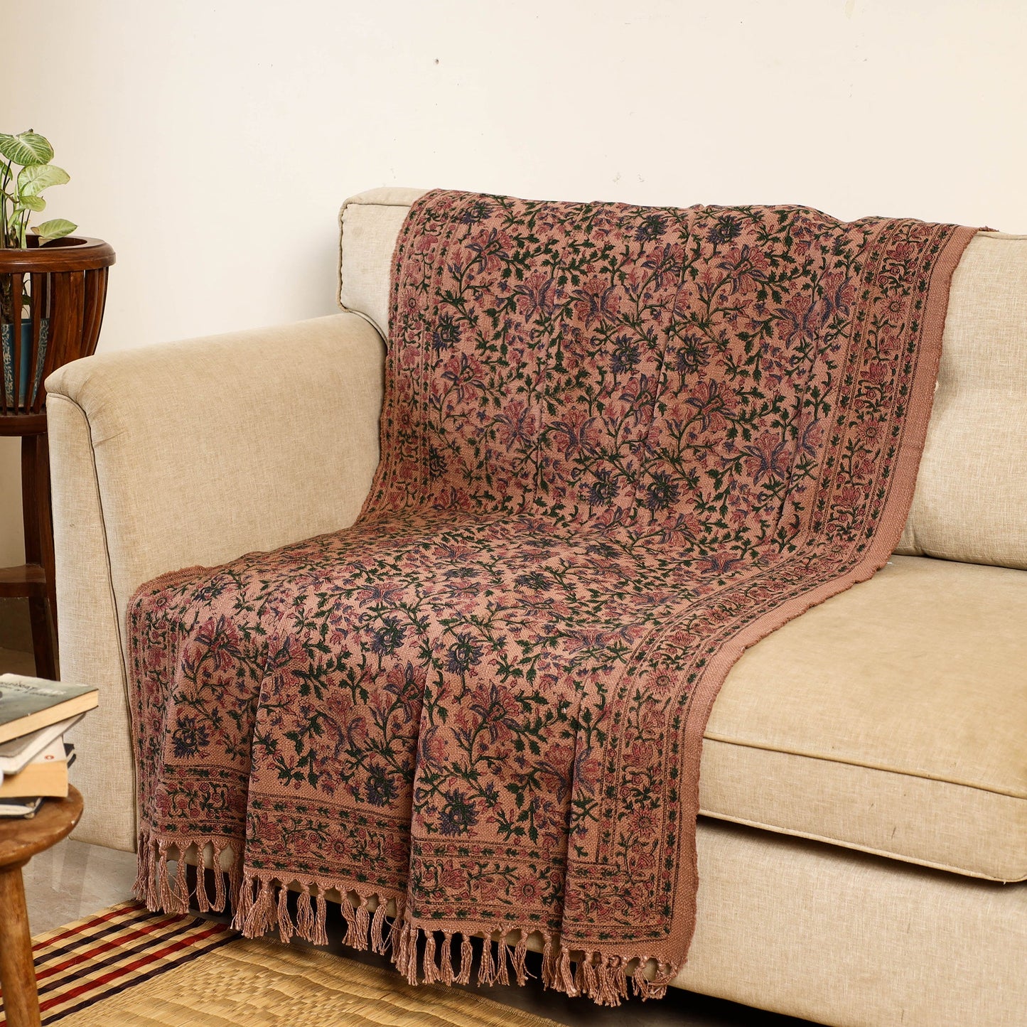 Brown Handloom Jaipur Block Print Cotton Sofa Throw