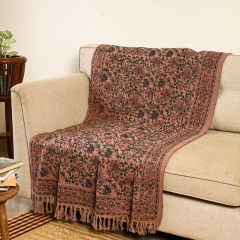 Brown Handloom Jaipur Block Print Cotton Sofa Throw