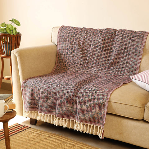 Brown Handloom Jaipur Block Print Cotton Sofa Throw