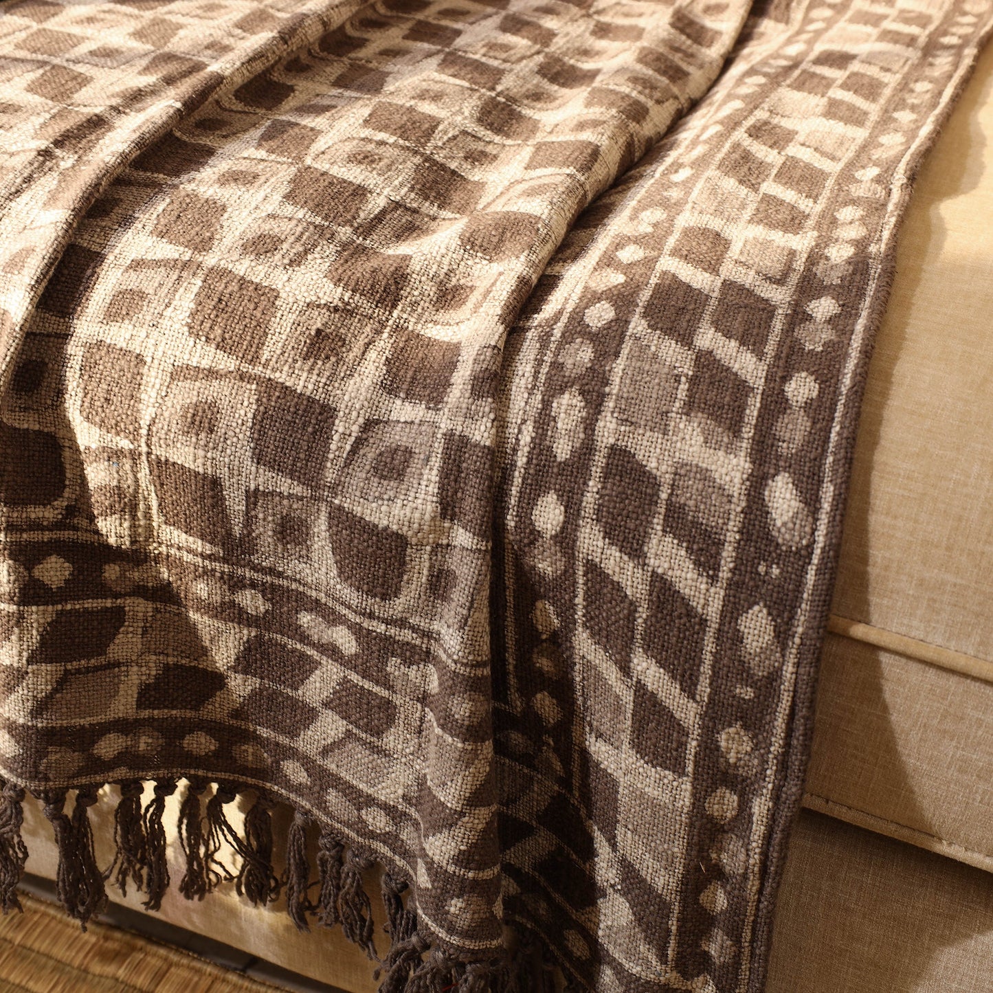 block printed sofa throw