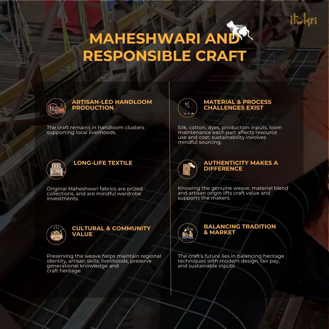 Brown - handloom maheshwari saree with resham zari border