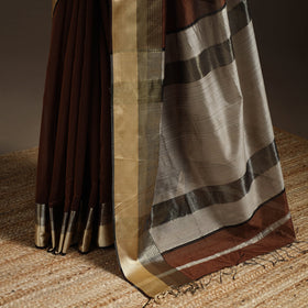Brown - handloom maheshwari saree with resham zari border
