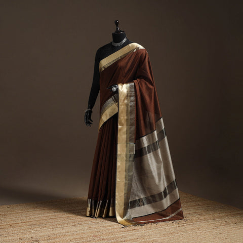 Brown - handloom maheshwari saree with resham zari border